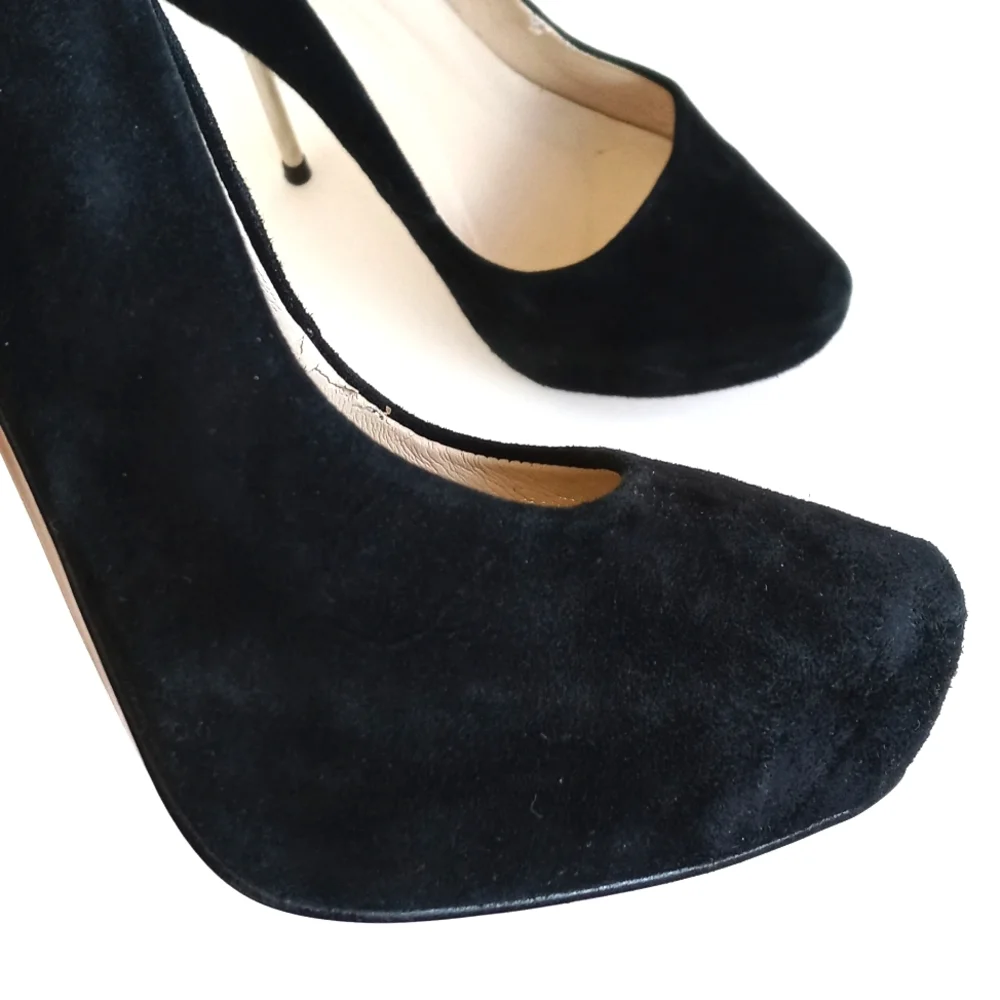 Zara Women’s Elegant Black Leather Suede Steel Chrome 5” Platform Heels 38 (7.5)
